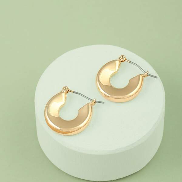 

1pair Thick Open Hoop Mini Earrings, Gold