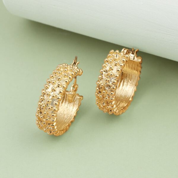 

1pair Beaded Detail Small Hoop Earrings, Gold