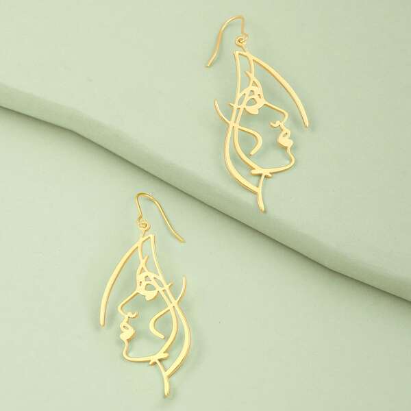 

1pair Face Outline Dangling Hook Earrings, Gold