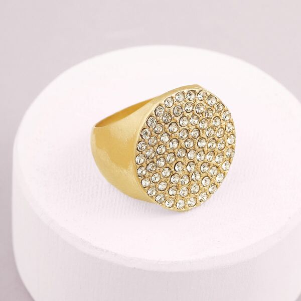 

Rhinestone Pave Signet Circle Ring, Gold
