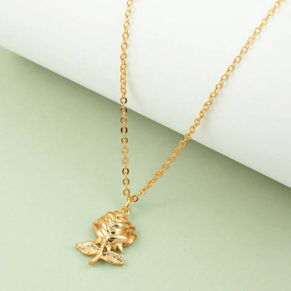 

Rose Pendant Dainty Chain Necklace, Gold