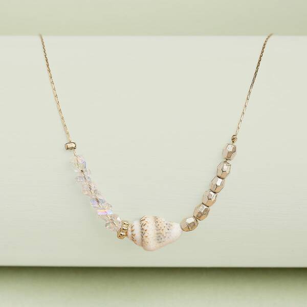 

Mini Bead And Seashell Dainty Chain Necklace, Gold