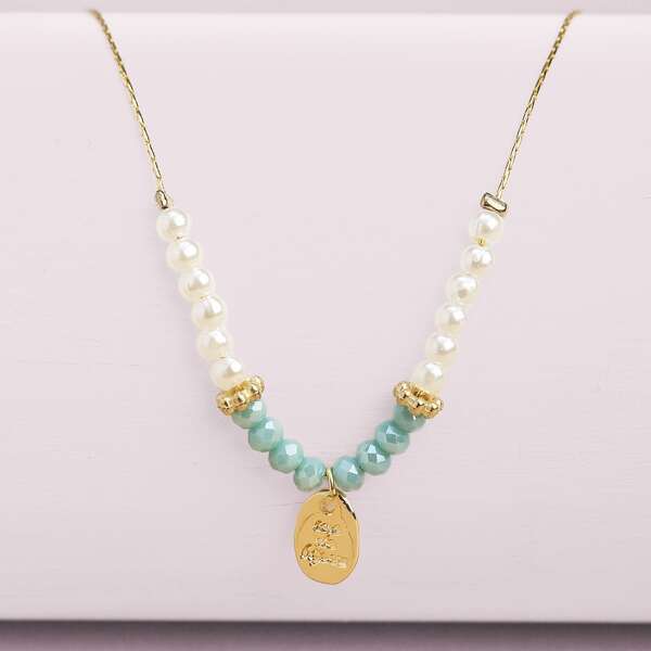 

Mini Bead And Oval Pendant Dainty Chain Necklace, Multicolor