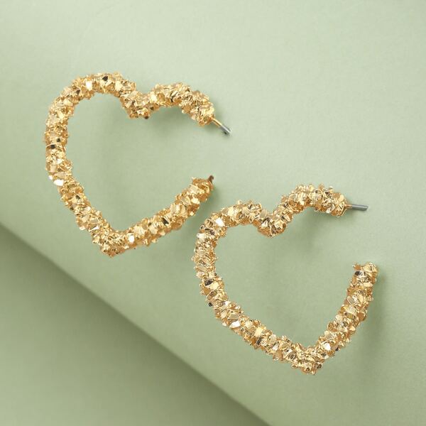 

1pair Textured Medium Open Heart Earrings, Gold