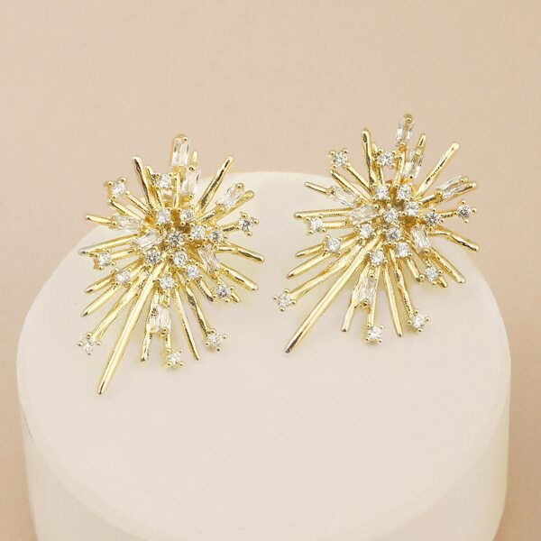 

1pair Rhinestone Sunshine Stud Back Earrings, Gold