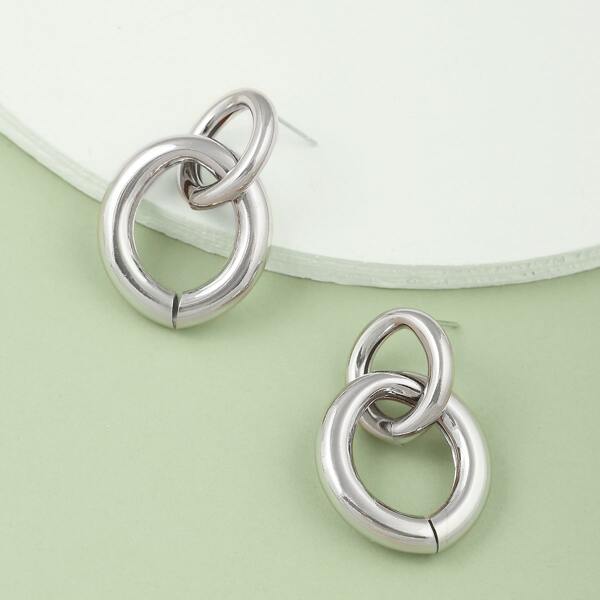 

1pair Thick Double Link Hoop Earrings, Silver