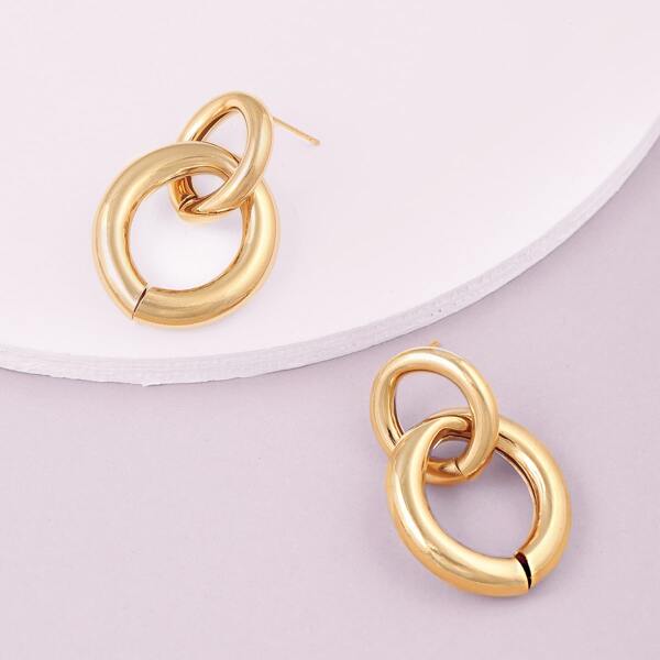 

1pair Thick Double Link Hoop Earrings, Gold