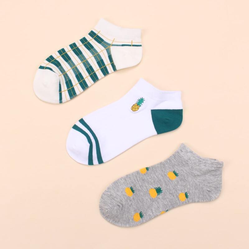 

3pairs Striped Pattern Socks, Multicolor
