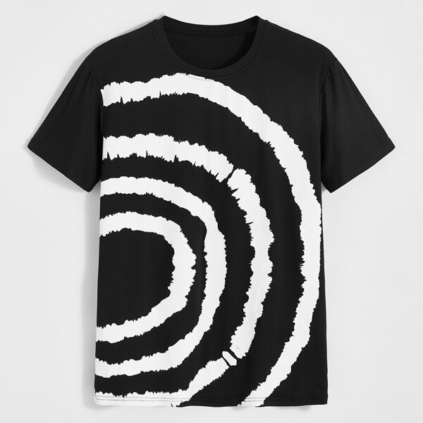 

Men Geo Graphic Round Neck Tee, Black