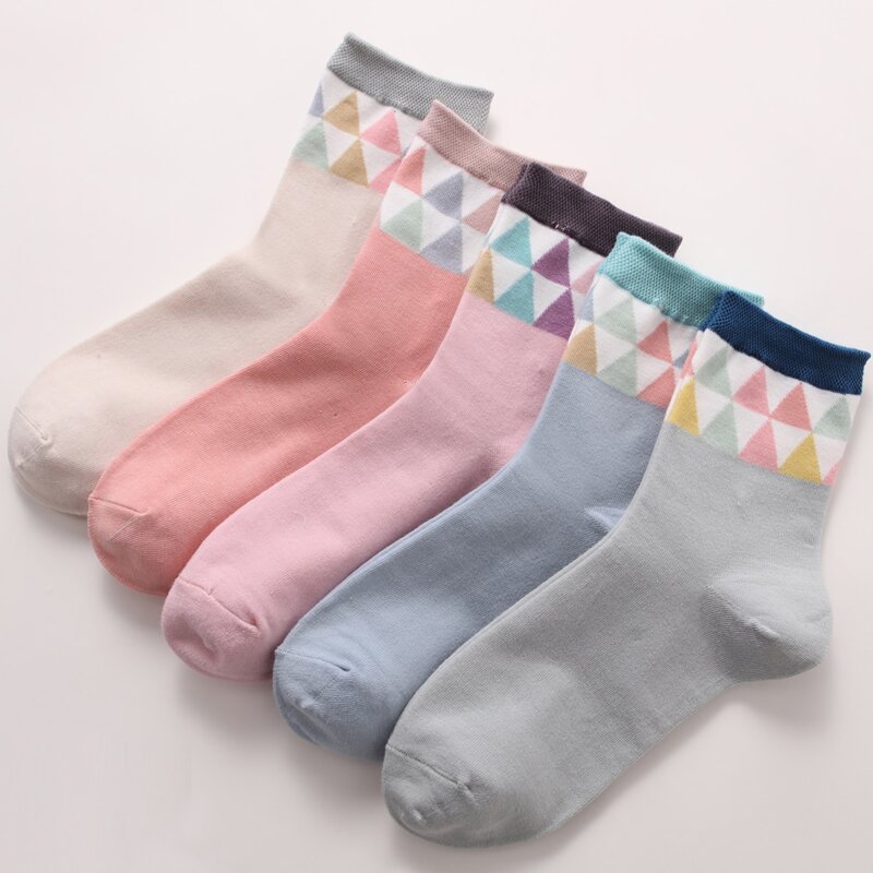 

5pairs Geometric Pattern Socks, Multicolor
