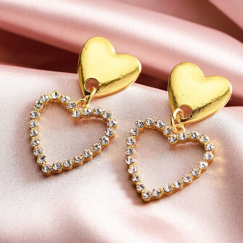 

Heart Charm Drop Earrings, Gold