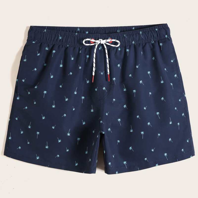 

Guys Tropical Print Swim Trunks, Navy blue