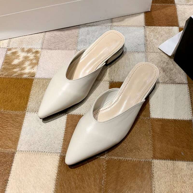 

Point Toe Flat Mules, White
