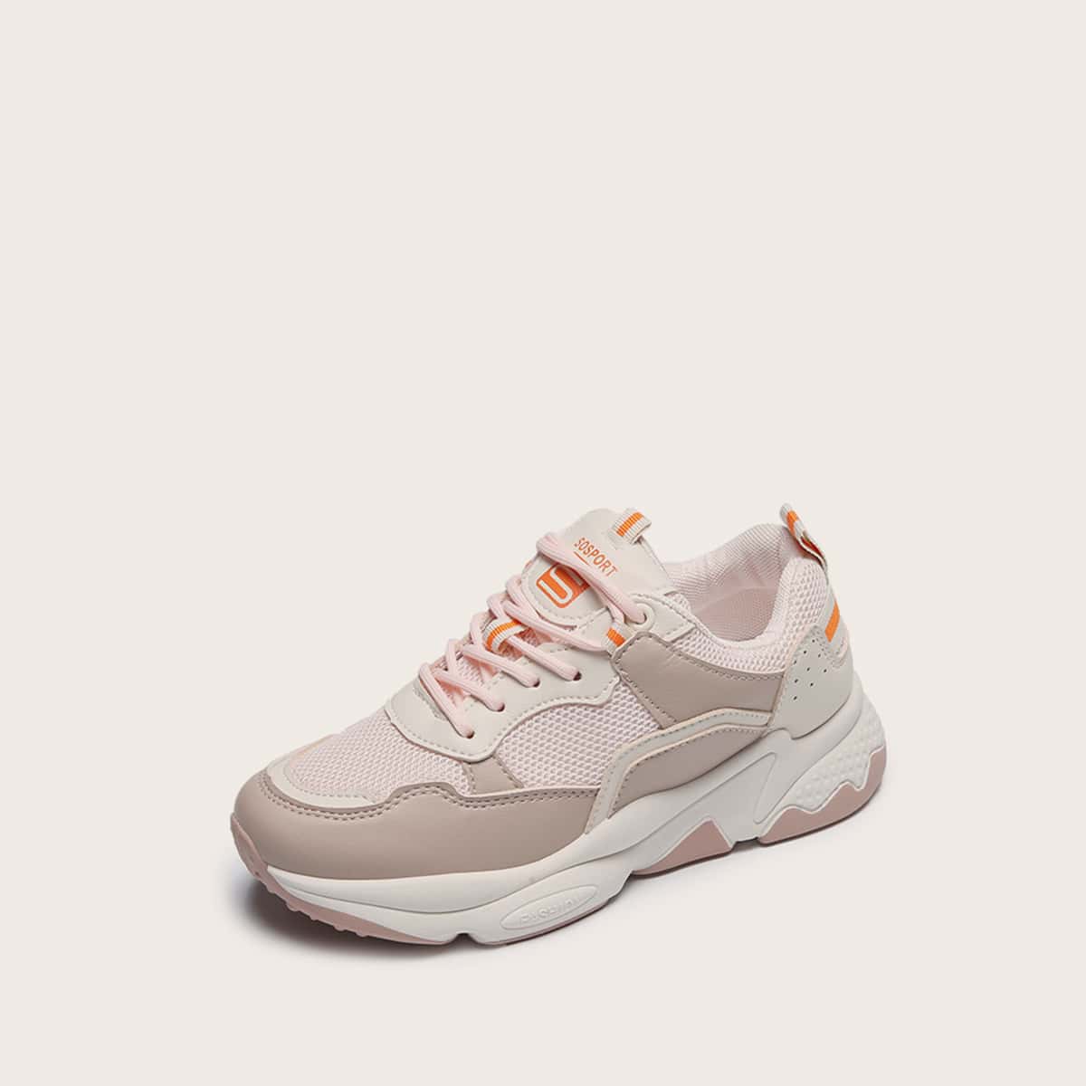 

Lace-up Front Mesh Chunky Sneakers, Pink
