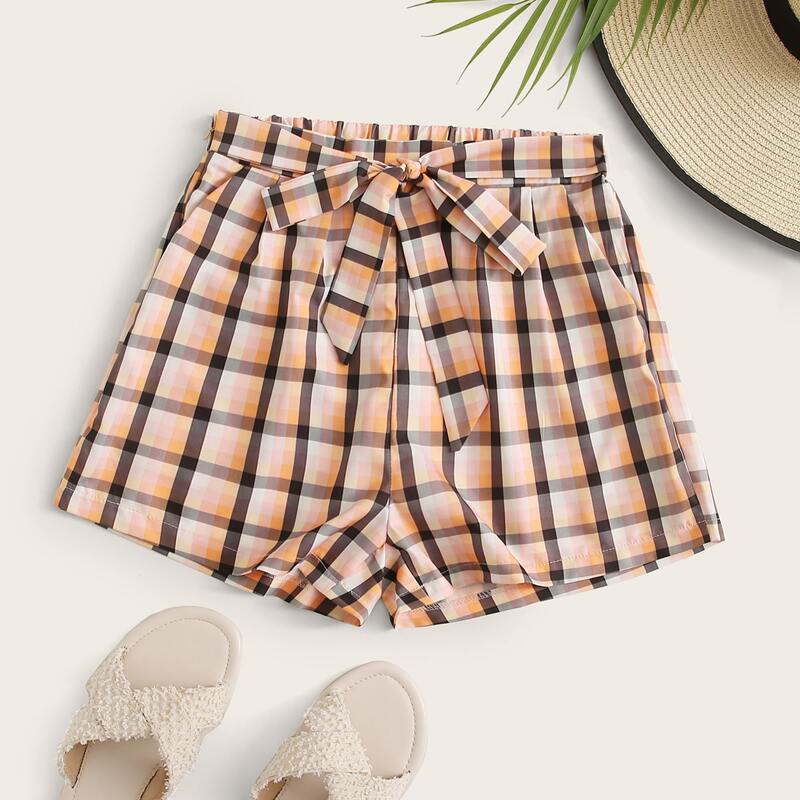 

Plaid Tie Front Shorts, Multicolor