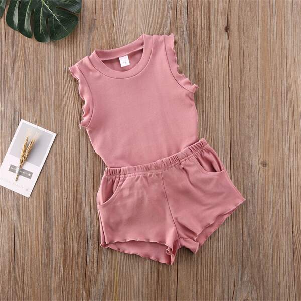 

Toddler Girls Lettuce Trim Tank Top With Shorts, Pink