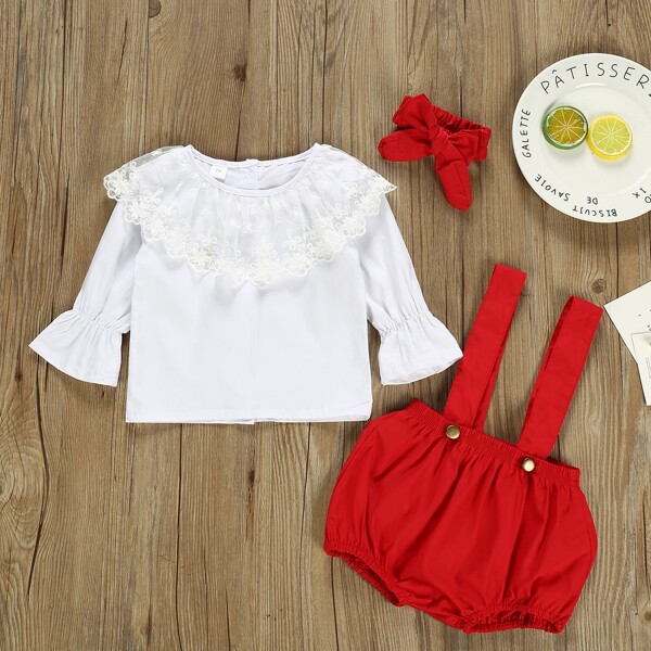 

Toddler Girls Contrast Lace Tee & Suspender Shorts & Headband, Multicolor