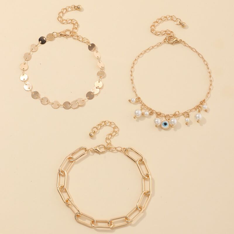 

3pcs Faux Pearl Charm Chain Bracelet, Gold