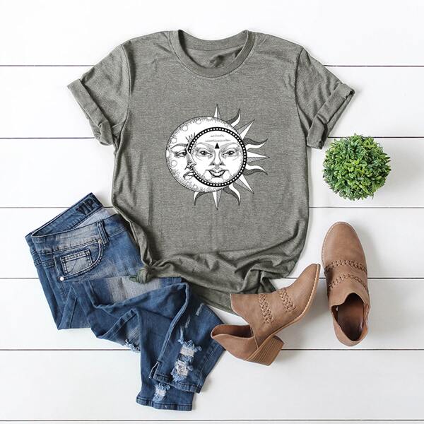 

Sun And Moon Print Tee, Grey