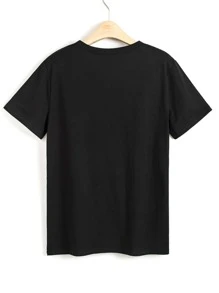 Letter & Cartoon Graphic Tee - Black - View 2