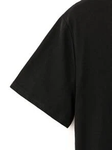 Letter & Cartoon Graphic Tee - Black - View 3