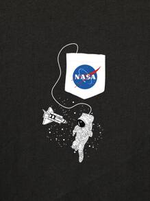 Letter & Cartoon Graphic Tee - Black - View 4