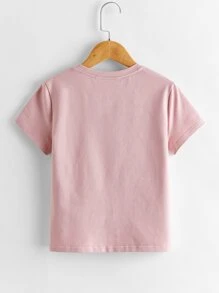 SHEIN Girls Gesture Print Top - Pink - View 2
