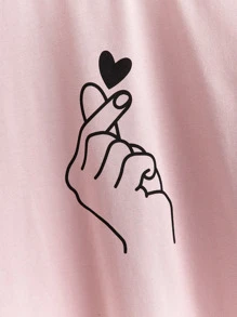 SHEIN Girls Gesture Print Top - Pink - View 3