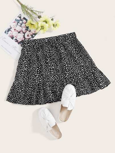 Tie Front Allover Print Ruffle Hem Skirt