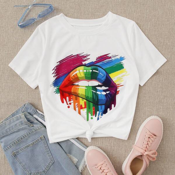 

Splash Ink Mouth Print Tee, White