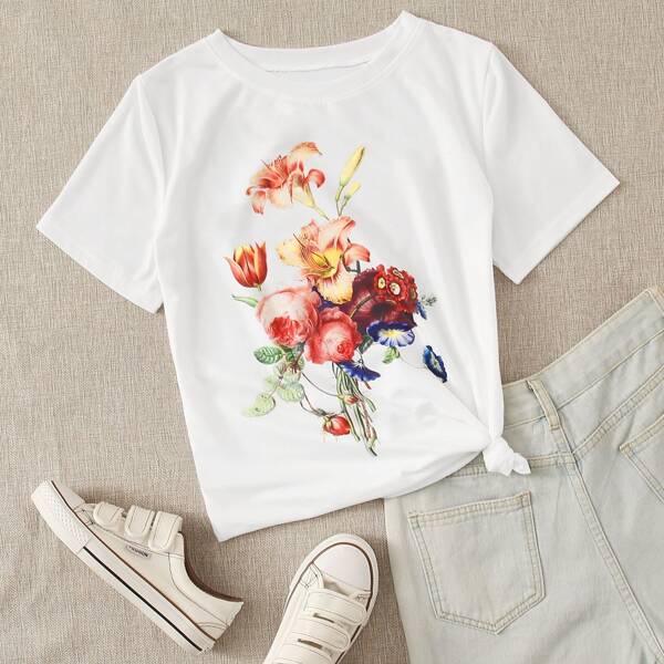 

Floral Print Tee, White