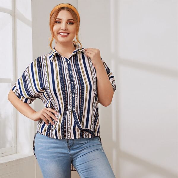 

Асимметричный топ с племенным принтом размера плюс, Многоцветный