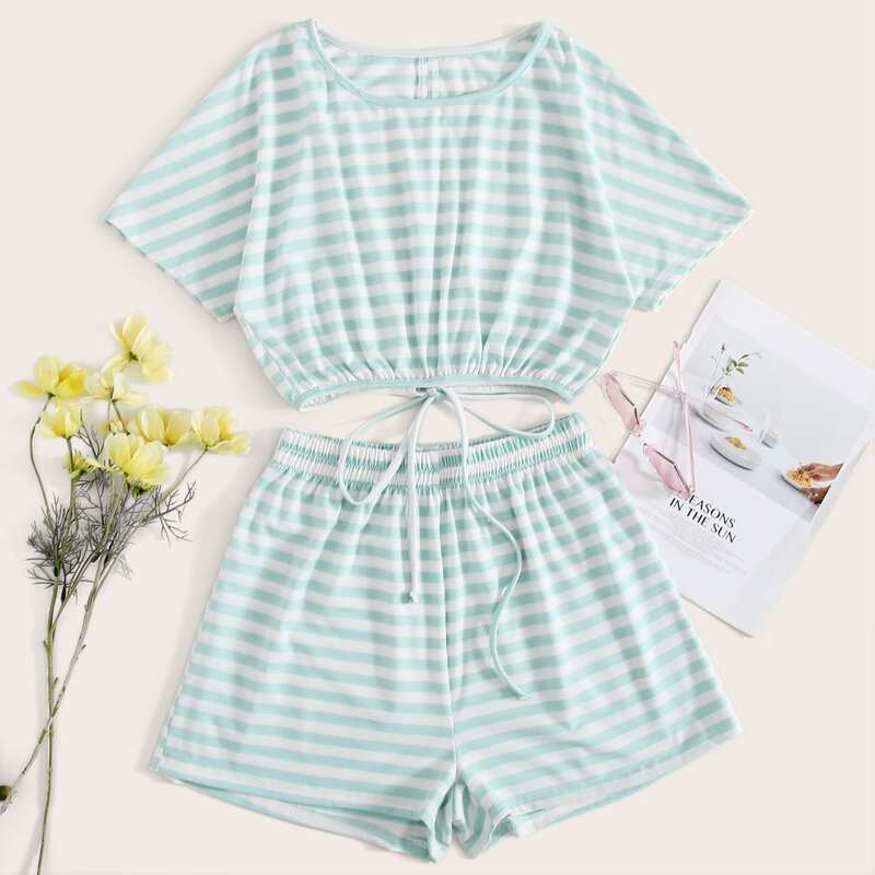 

Knot Back Stripe Tee & Shorts, Multicolor