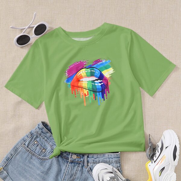 

Brush Lip Print Tee, Green