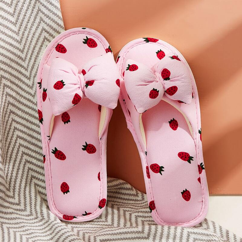 

Strawberry Bow Open Toe Slippers, Pink