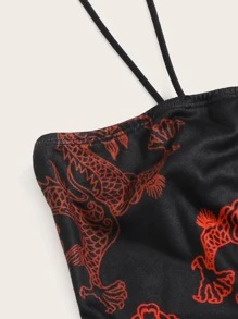 Muchica Dragon Print Crop Cami Top & Skirt Set - Multicolor - View 4