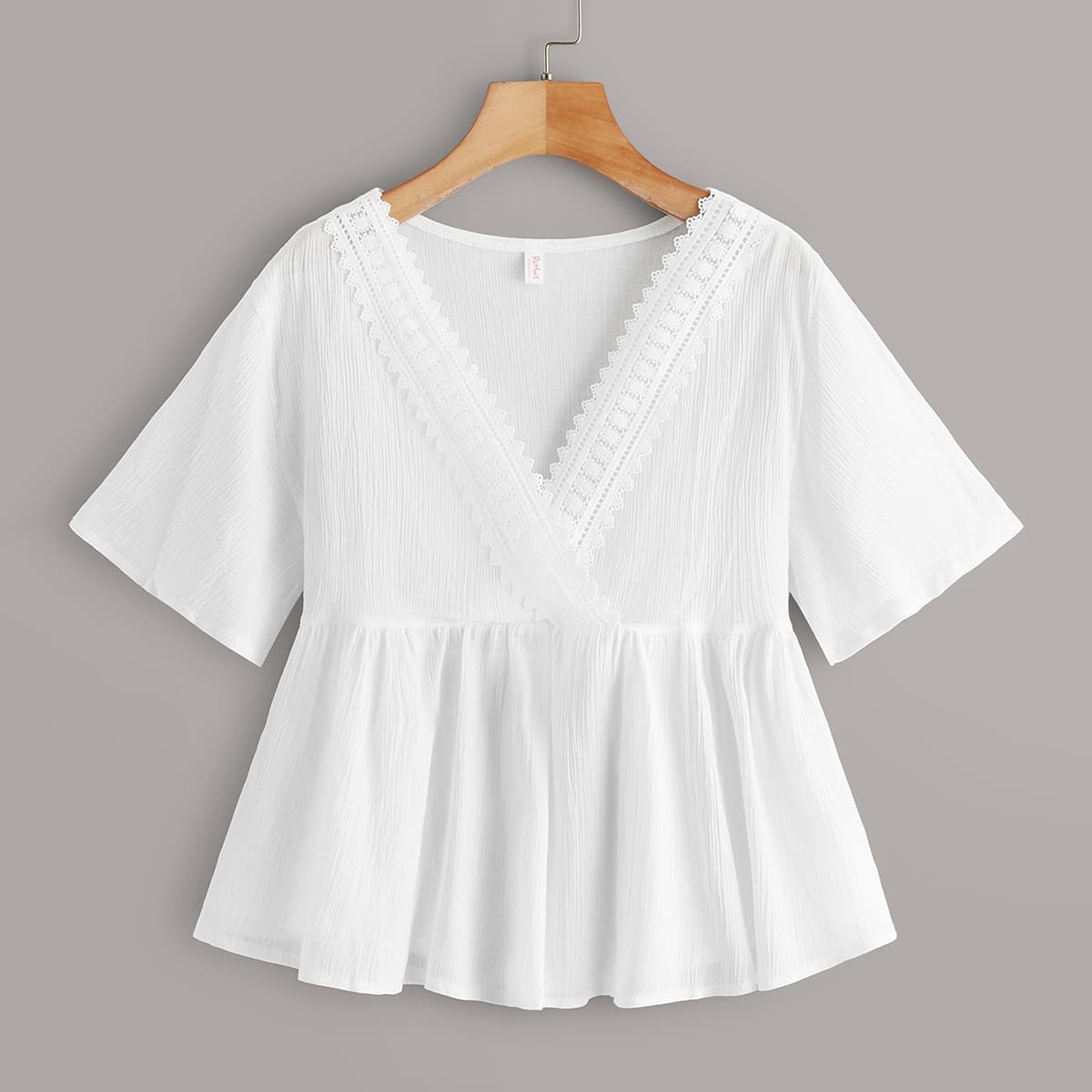 

Lace Trim Peplum Blouse, White