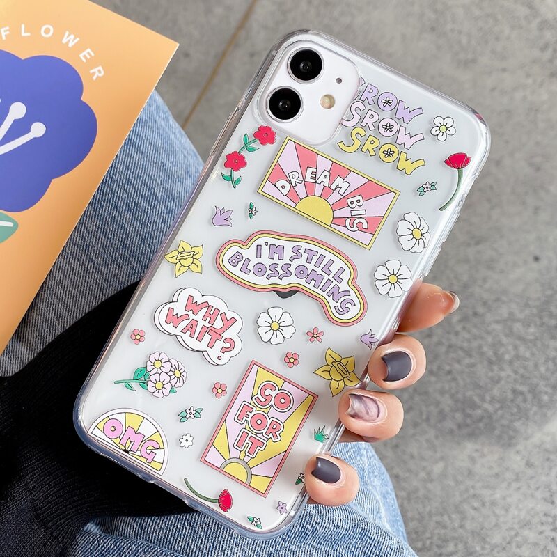 

Floral & Letter Clear iPhone Case, Multicolor