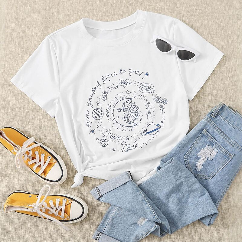 Slogan & Galaxy White Tee