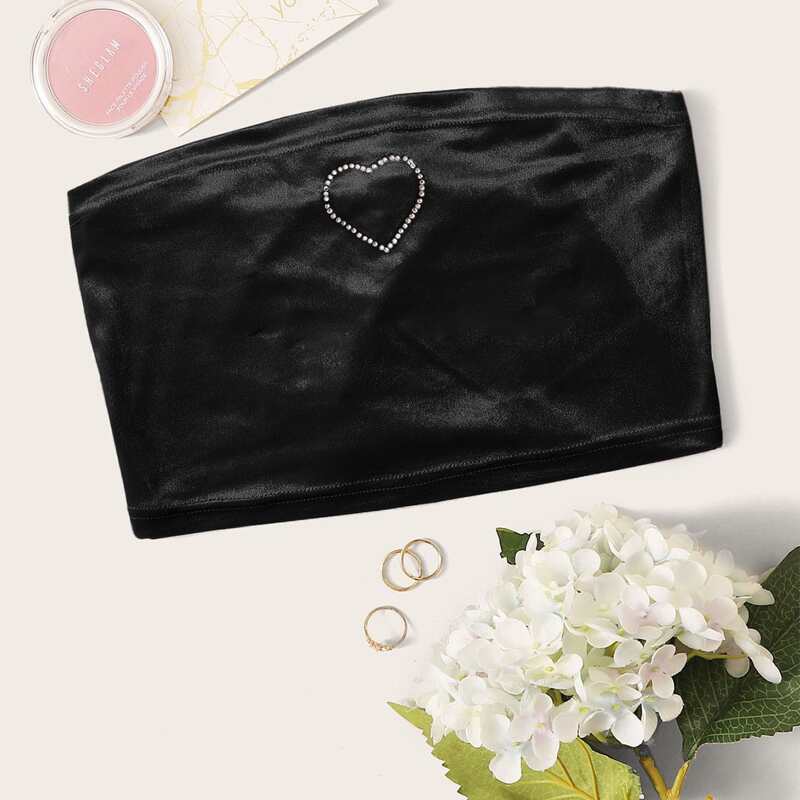 

Velvet Heart Rhinestone Tube Top, Black