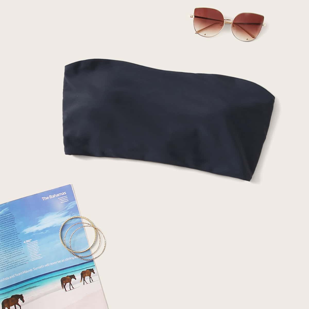 

Lace-up Back Reversible Bandeau Bikini Top, Dark grey