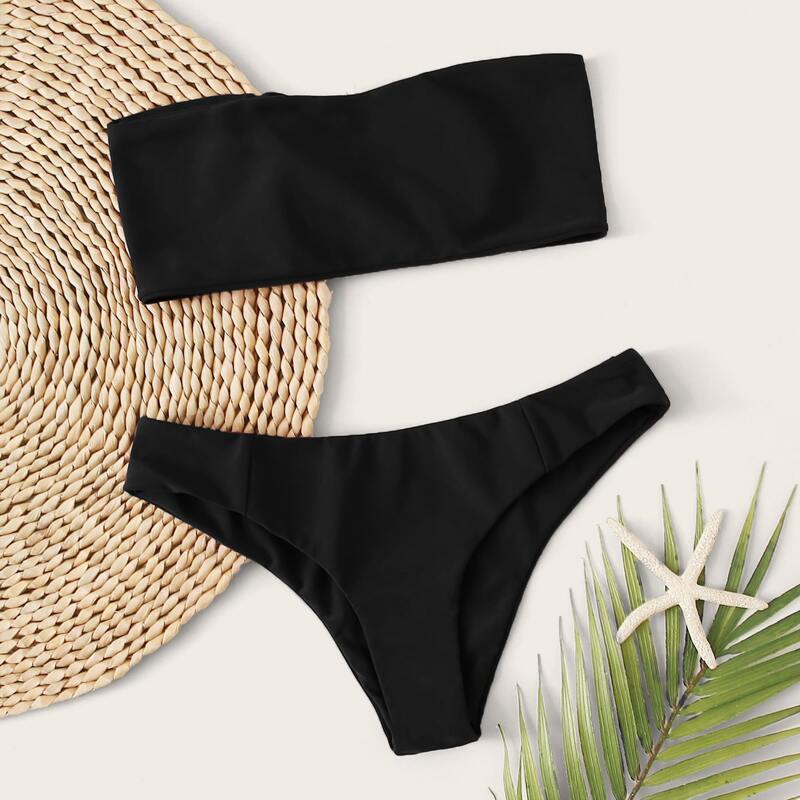

Lace-up Back Bandeau Bikini Swimsuit, Black