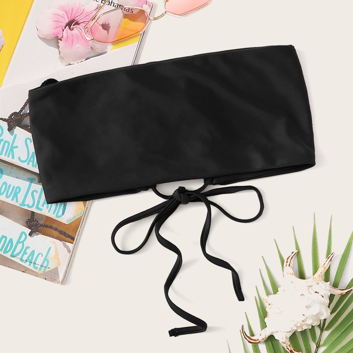 

Lace-up Back Bandeau Bikini Top, Black