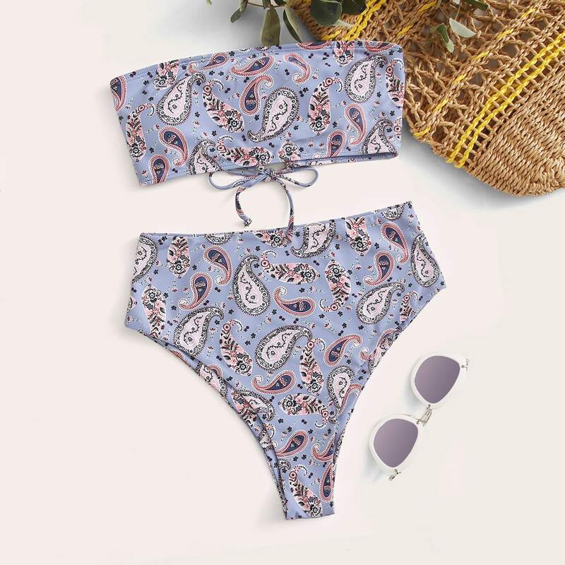 

Paisley Bandeau High Waist Bikini Swimsuit, Multicolor