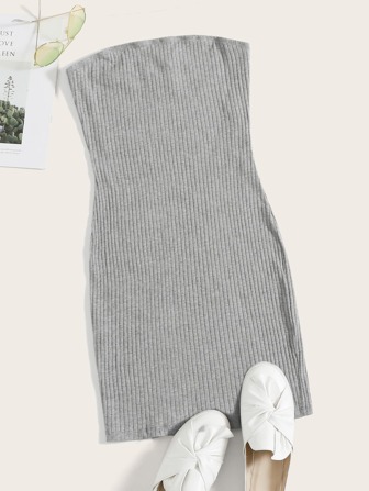 Vestido tubo tejido de canalé unicolor