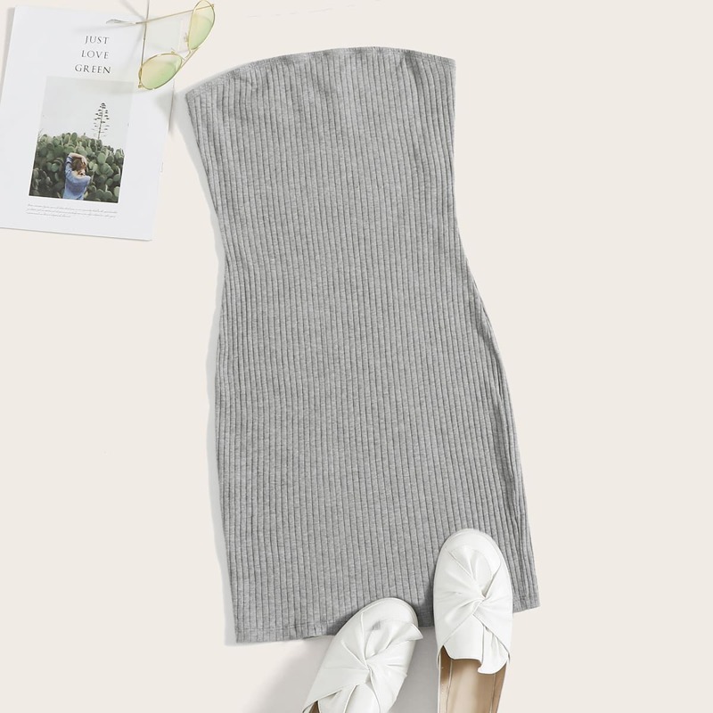 

Ribbed Tube Bodycon Dress, Grey
