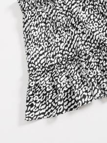 SHEIN VCAY Bộ thời trang Viên lá sen Đồ họa Đen và trắng Boho - Đen và trắng - Xem 5