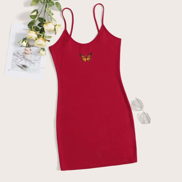 

Butterfly Print Slip Dress, Red
