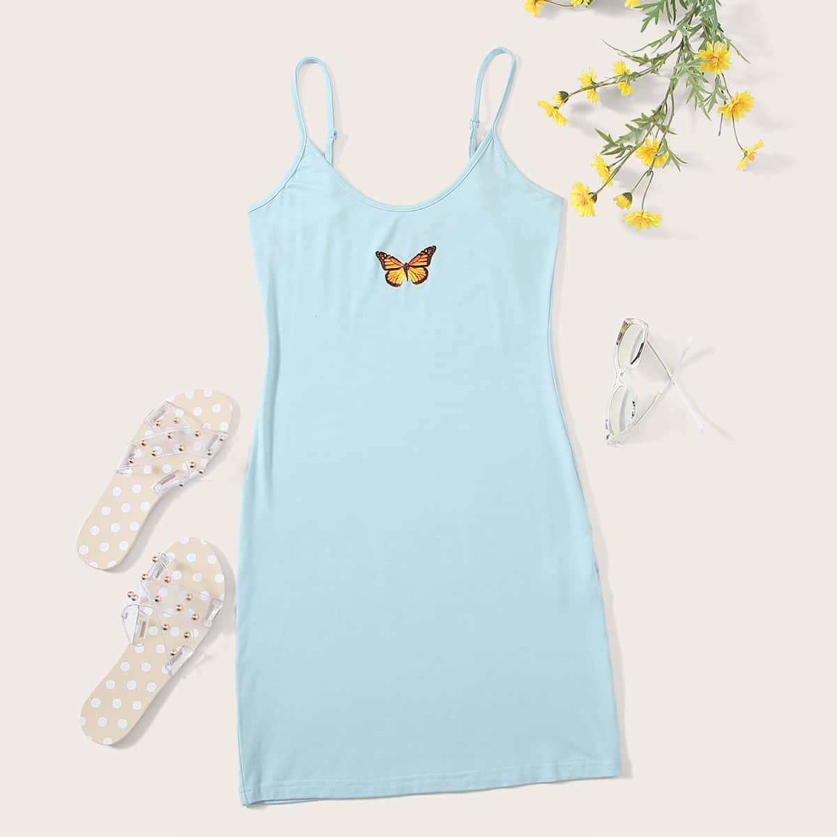 

Butterfly Print Cami Dress, Blue
