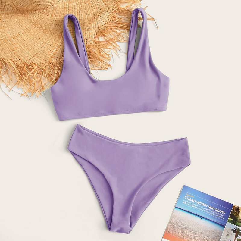 

Plain Scoop Neck Bikini Swimsuit, Purple